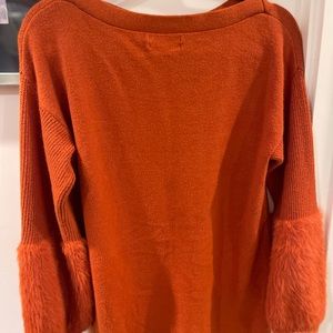 Anthropologie boat neck sweater with fuzzy arms burnt orange